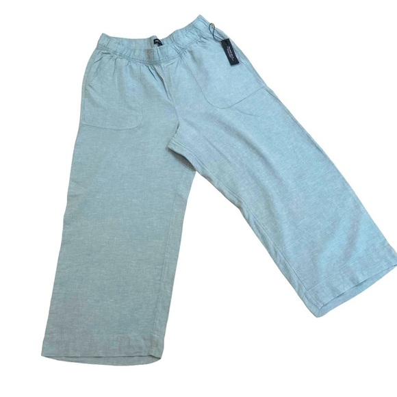 NWT Jones New York linen blend aqua wide leg pants tie belt elastic waist sz xl - Picture 1 of 7